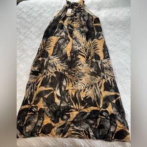 Bellambra Italian Silk Blend Tropical Leaf Print Halter Maxi Dress Size Large